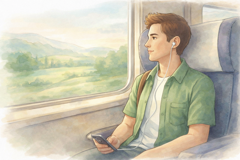 Kontenu dans le train — un moment où l'on voudrait garder ce qu'on écoute